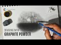 Graphite powder drawing tutorial for beginners | Simple scenery with graphite powder, pencil drawing