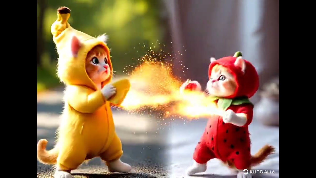 Funny Cat Fight in Costumes! | Banana vs Strawberry