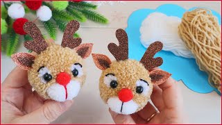 🦌🎄 РОЖДЕСТВЕНСКИЙ ОЛЕНЬ из ниток 🦌 Новогодние игрушки из пряжи/Pom Pom Christmas Deer