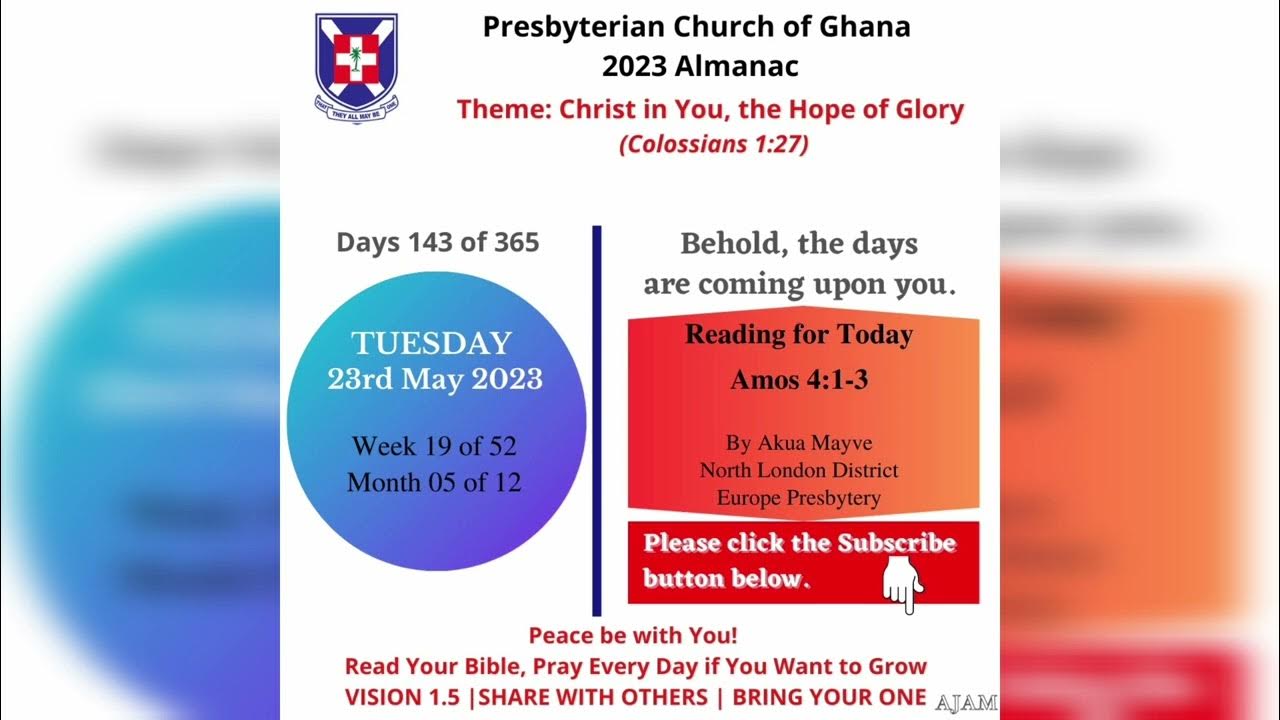 Presby Presbyterian Church of Ghana PCG Almanac Bible Reading 23.05.2023 Akua Mayve YouTube