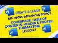 MS-Word Advanced topics | Working with Long Documents | Formatting a document