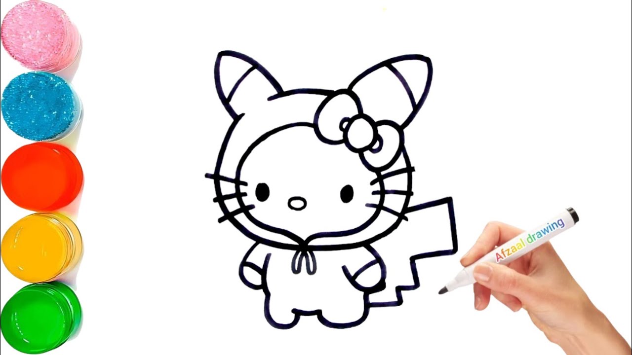 Dibujando a HELLO KITTY con disfraz de Pikachu | Drawing Hello Kitty in ...