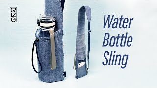Crossbody Water Bottle Sling from recycle old jeans, Pattern included. DIY Tutorial.