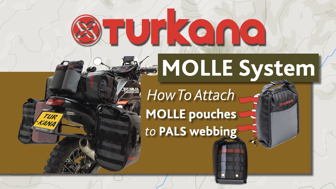 Instructions how to fit MOLLE pouches to PALS webbing Turkana Gear  soft-luggage. 