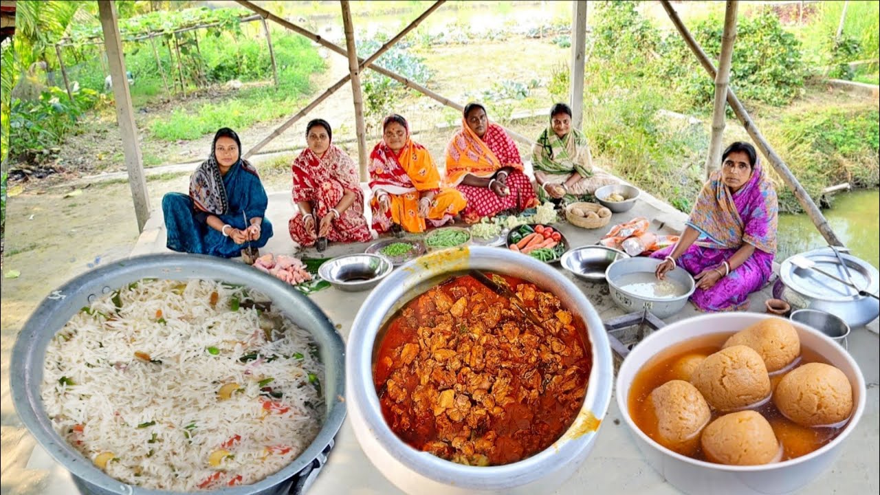 আজ বাড়ির অনুষ্ঠানে সবার জন্য ফ্রায়েড রাইস, চিকেন কষা রান্না সাথে নলেন গুড়ের রসগোল্লা 