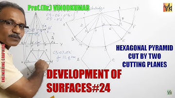 DEVELOPMENT OF SURFACES -24, Hexagonal pyramid cut by two cutting planes by Prof. Vinodkumar