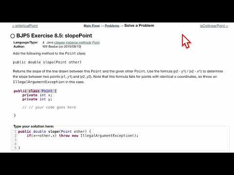 Java Practice It | Exercise 8.5 slopePoint | classes, instance methods, Point,  casting
