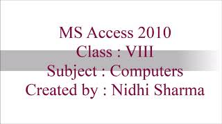 MS Access Class -8 (part-1)