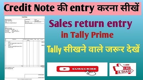 Credit Note in Tally Prime। Sales return entry। Credit note की entry tally prime में कैसे करें ।