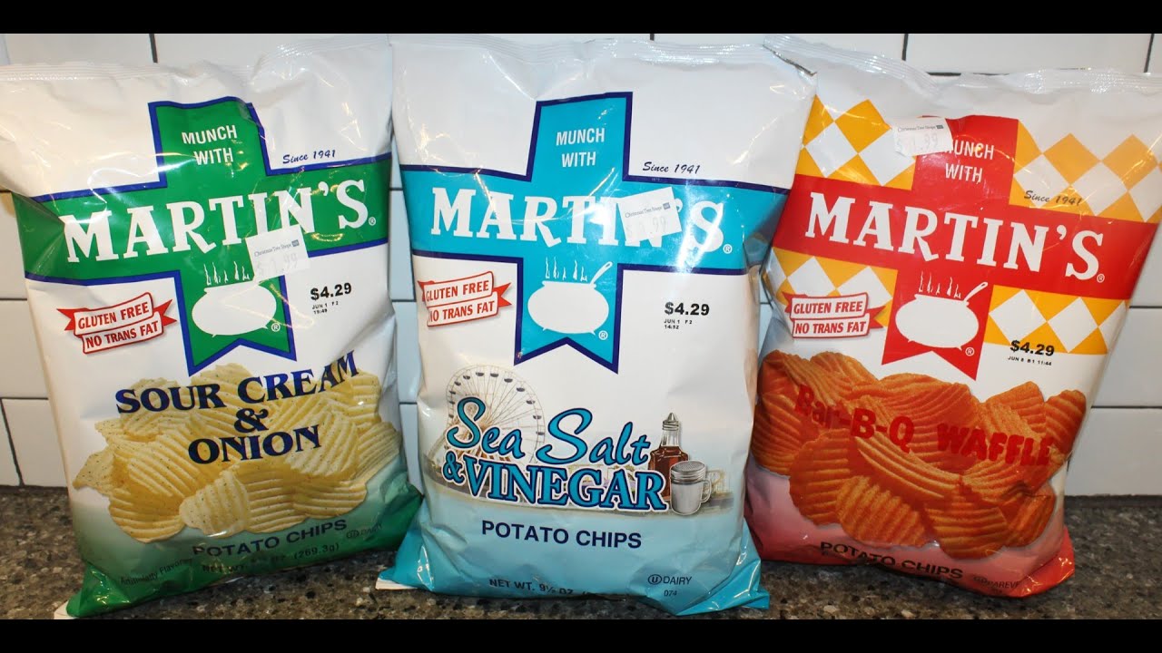 Martin's Potato Chips: Sour Cream  Onion, Sea Salt  Vinegar, Bar-B-Q  Waffle Review - YouTube