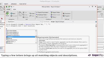 FlexReport Intellisense