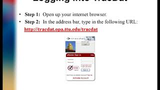 Access and logging into tracdat