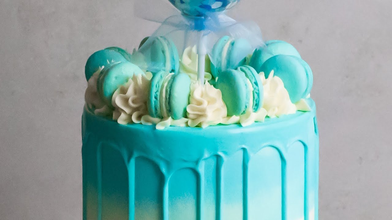 Blue Watercolour Cake with Blue Macarons- Rosie's Dessert Spot - YouTube