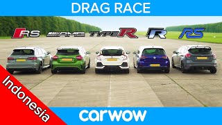 RS 3 v A45 AMG v Civic Type R v Golf R v Focus RS - DRAG \& ROLLING RACE