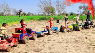 10 mini tractors stuck in mud and pulling out Mahindra tractor || ford tractor || tractor for kids