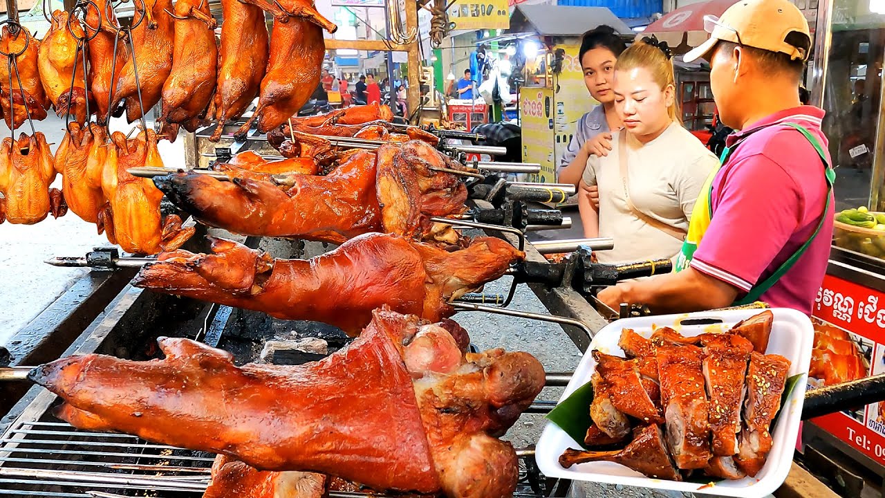 Must-Try Crispy Skin Pork Leg & Roasted Duck! Cambodian Street Food