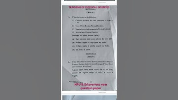 HPU B.Ed sem 3 question paper teaching of physical sciences#hp #hpu #B.ed#study#tet #hpu #education