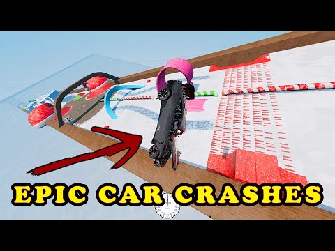 Epic Crashes on a GIANT funny SPRINGBOARD | 4K 60FPS | BeamNG Drive ...