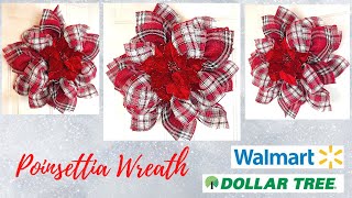 DOLLAR TREE CHRISTMAS POINSETTIA FLOWER WREATH USING STAR FRAME & WALMART FABRIC MESH DIY🎄