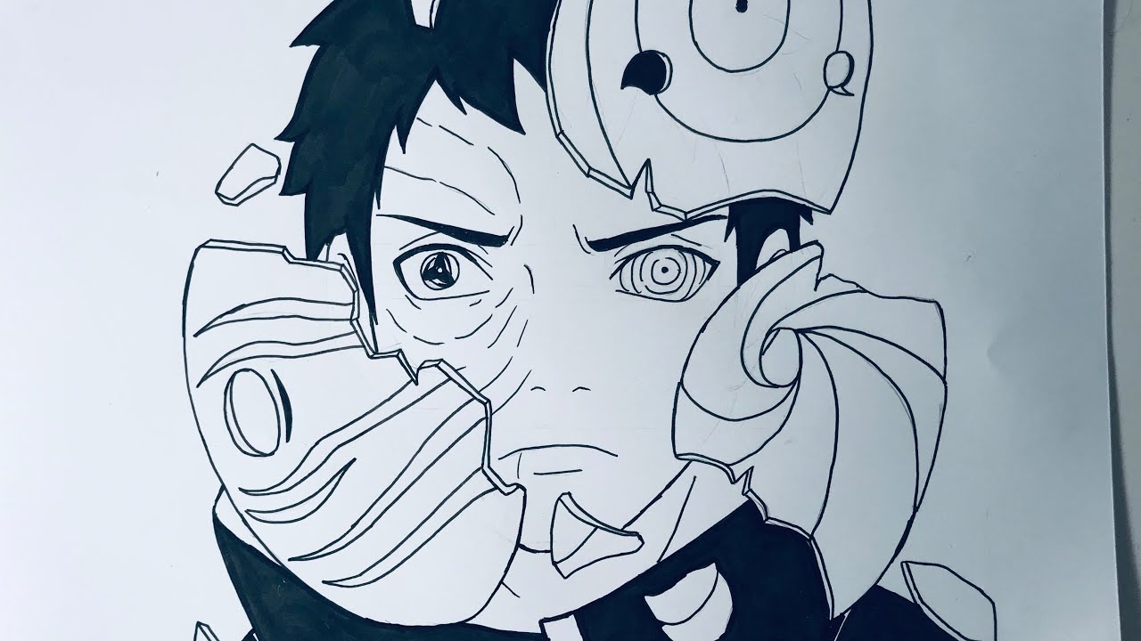 Vídeo rápido decomo desenhar Obito Uchiha do Naruto. .#speeddrawing