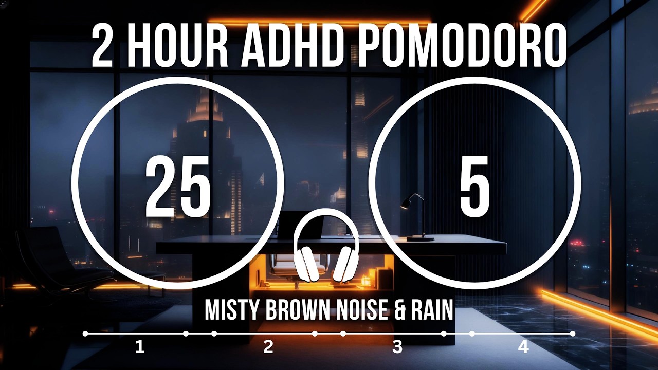 ADHD Pomodoro Session | 2 Hour Deep Work Timer | Misty Rain Noise - YouTube