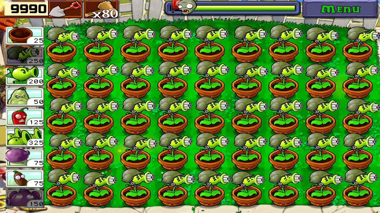 PLANTS VS ZOMBIES • SURVIVAL DAY GAMEPLAY | 99 GATLING PEA VS 99 ...