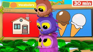 Hoot, Scoot & What | Learn Vocabulary for Kids | First Words | Ice Cream & More | First University