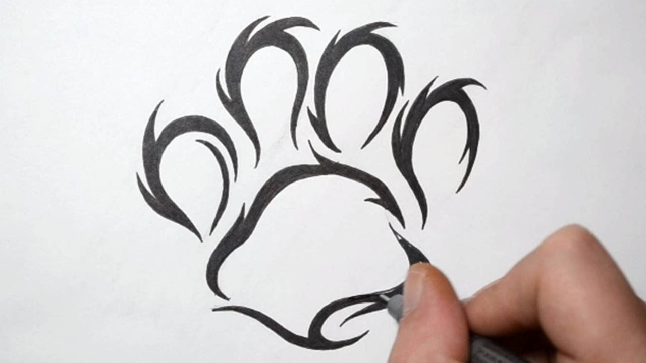 How to Draw a Paw Print - Tribal Tattoo Design Style - YouTube