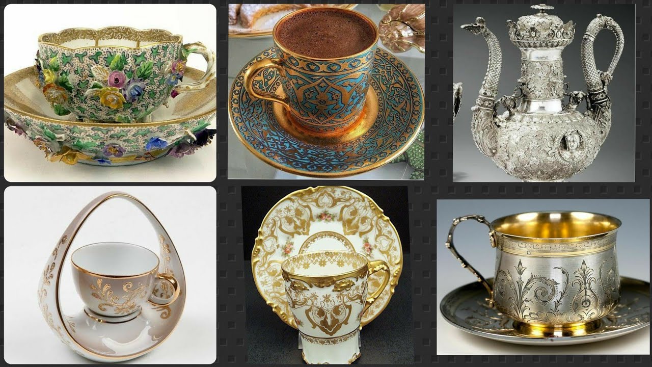 Antique Royal Stafford With Dragons, Turquoise And Gold Tea Cups/Crown Staffordshire Cups And Saucer