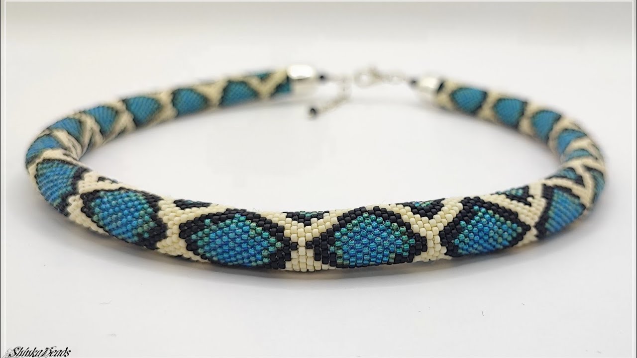 Water blue bead crochet python necklace - YouTube