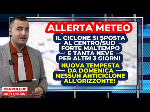 Allerta Meteo, il Ciclone si sposta al Centro/Sud: maltempo e neve per altri 3 giorni. E domenica…