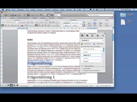 Skriva uppsats i Word för mac 2011 - del2 - formatera text och rubriker