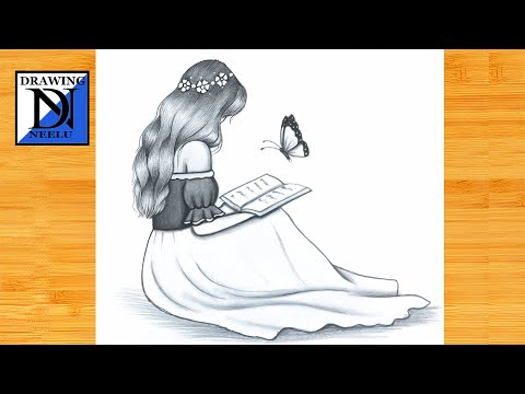 How to draw a sitting Girl reading Book -Drawing easy || Pencil sketch for beginner || Girl drawing