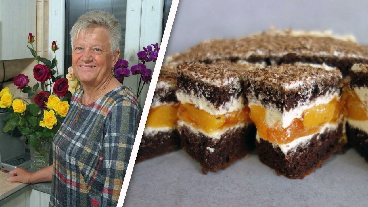 Ten krem robi różnicę! Rewelacyjne kakaowe ciasto z brzoskwiniami i galaretką! 🍑 Pyszny przepis!