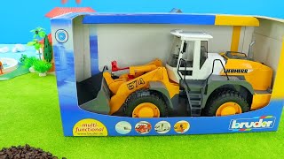 Betonmischer, Schaufelbagger, Müllauto und Traktor in der Farmer Garage, Spielzeugautos für Kinder