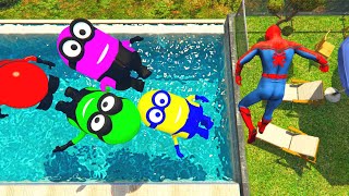 Red Spiderman VS Green, Pink, Red, And Yellow Minions in GTA 5 (Funny Gameplay) ep.12