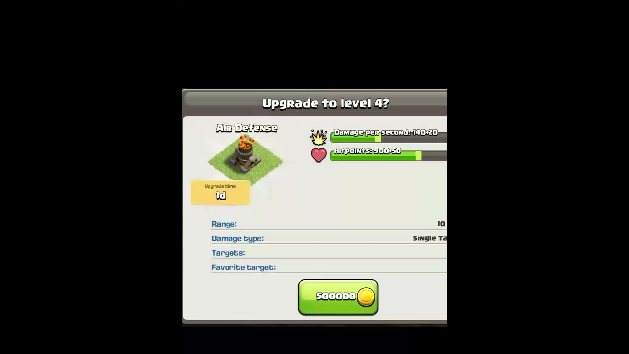 air defence upgrade level 1 to max level clash of clans