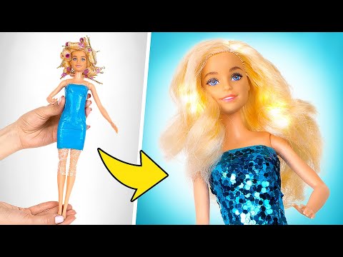 Creating Party Outfit For Doll || Curly Hair & Shiny Dress