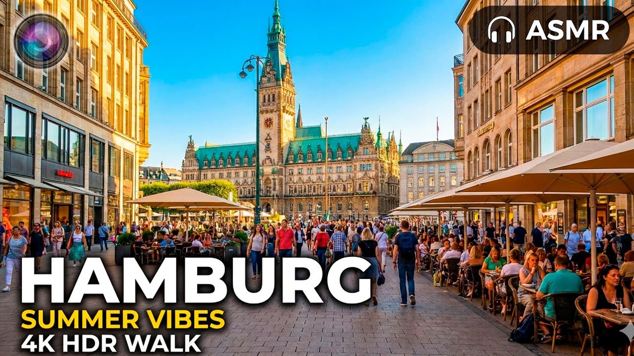 Звуки Гамбурга: Летняя прогулка без слов по Мёнкебергштрассе (4K HDR)