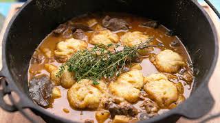 Beef and Ale Stew With Nana's Dumplings  Camp Oven Recipe