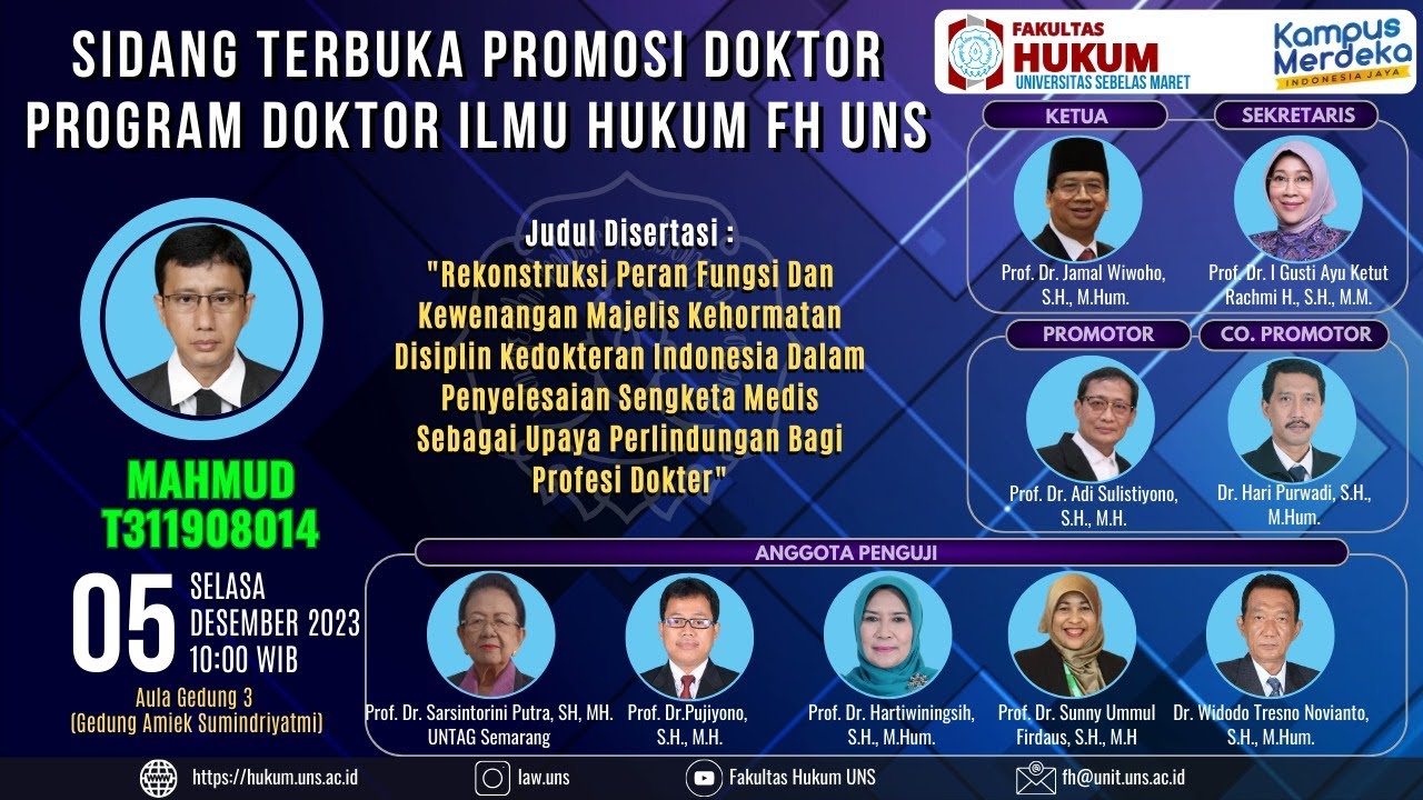Ujian Terbuka Promosi Doktor Program Studi S3 Ilmu Hukum UNS [Mahmudi ...