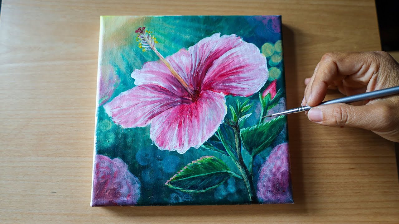 Hibiscus Flower Acrylic Painting | Step by Step on Canvas for Beginners ...
