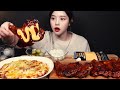 SUB)BBQ 자메이카 통다리 치킨에 베이컨김치도리아 먹방!🍗(ft.치즈소스) 꿀조합 리얼사운드 Chicken with Bacon Kimchi Doria Mukbang Asmr