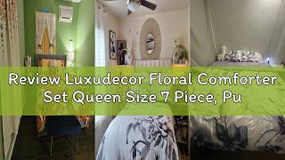 Review Luxudecor Floral Comforter Set Queen Size 7 Piece Purple Flower Bed in a Bag Elegant Floral