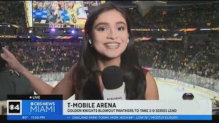 CBS News Miami's Samantha Rivera handles a rowdy fan