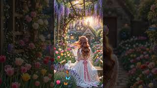 A girl painting cherry blossoms beside a forest stream on a spring morning | AI Short Video #shorts