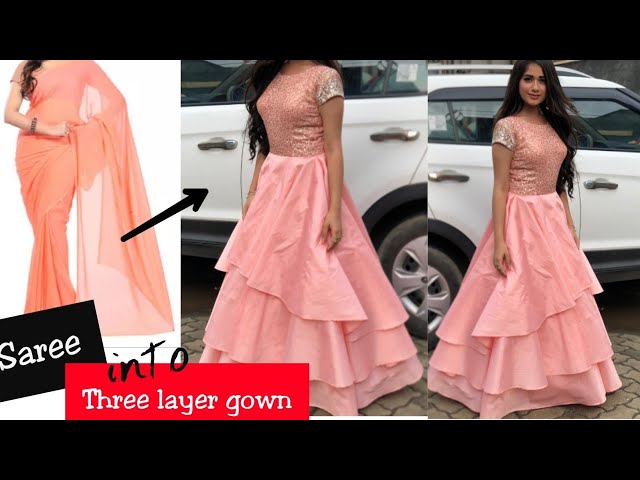 Signature Series - Designer Sexy Backless Long Gown Dress with Beautiful 3  Layer Frill Design - Peach - Deja Trends