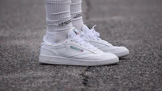 reebok club c white and green trainers