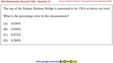 2014 Maths General 2 HSC Q10 Find percentage error of height measured at 138.4 m