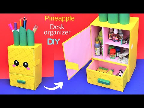 Diy Desk Organizer/ How To Make Space Saving Cute 🍍 Pineapple Desk  Organizer/ Best Out Of Waste - Youtube